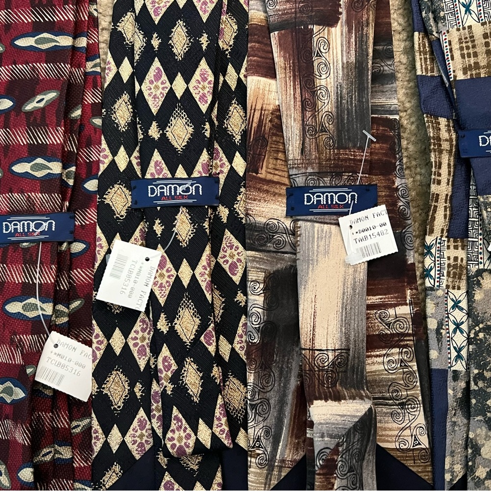 6- NWT Vintage Retro 90’s Y2K Patterned Silk Damon Neck Ties - Picture 6 of 8